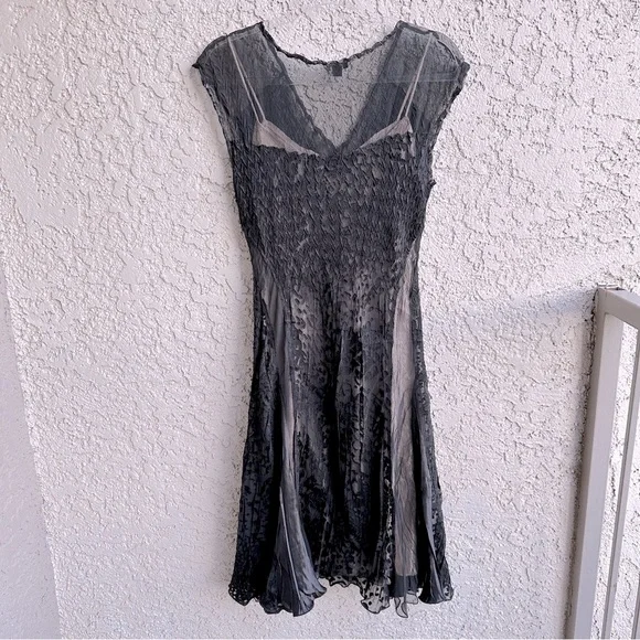 KOMAROV A Line Swing Satin Charmeuse Crinkle Cocktail Goth Flowy Dress  Black PM - threedaughtersproperties.com